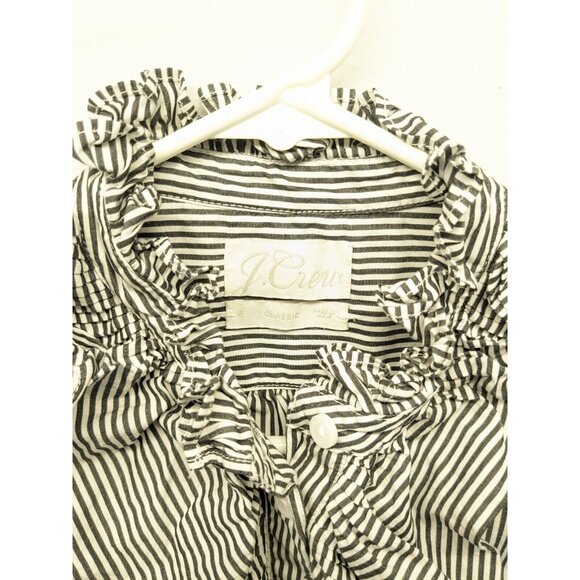 Reimagined J Crew Womens 6 Poplin Ruffle Striped Long Sleeve Shirt Beetlejuice - Picture 5 of 8